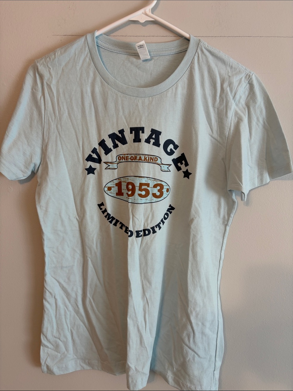 Next Level Apparel Light baby Blue "Vintage 1953"  graphic Short Sleeve Tee. LRG